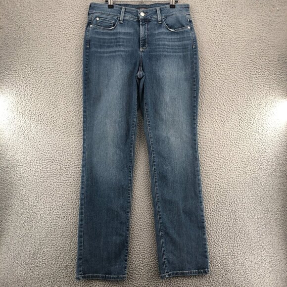 NYDJ Jeans Womens 10 Marilyn Straight Blue Medium Wash Denim Lift Tuck Slimming - Picture 1 of 13